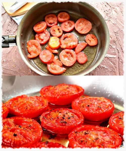 Жареные помидоры с чесноком на сковороде – быстрый рецепт